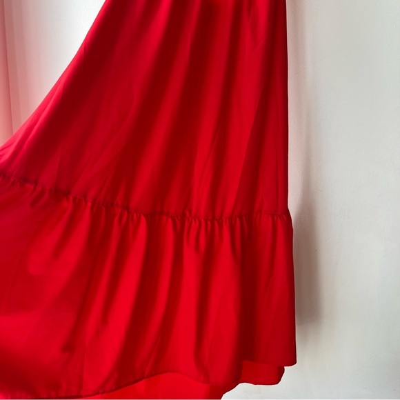 Red Puff Sleeve Cutout Back Midi Dress Women’s Size M Romantic Party Date Night - Picture 5 of 11